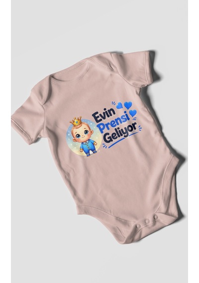 Morivokids Evin Prensi Geliyor Kısa Kollu Bebek Body %100 Pamuk Pastel Pembe