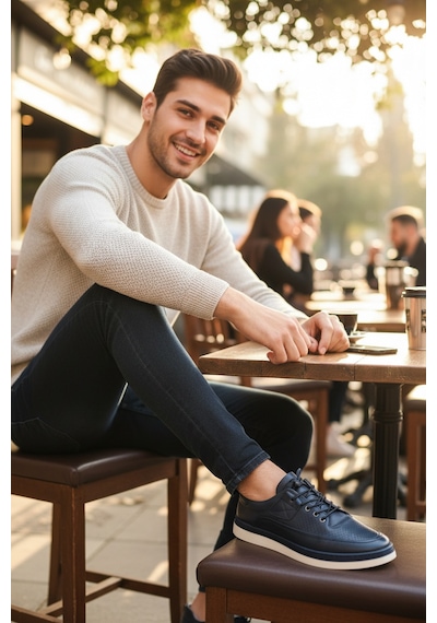 Enoch Hakiki Deri Lacivert Lazer Delikli Bağcıklı Erkek Sneaker Ortopedik Taban Lacivert Enoch Hakiki Deri Lacivert Lazer Delikli Bağcıklı Erkek Sneaker Ortopedik Taban Lacivert