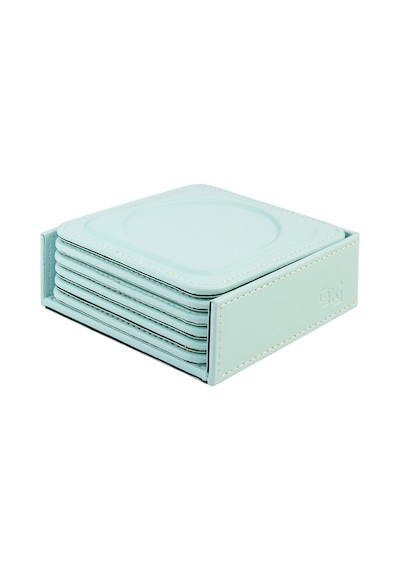 Bardak Altlığı,6 Lı Set,masaüstü Yuvarlak Cup Coaster,vegan Suni Deri,11x11 Cm.,su Yeşili Su Mavisi