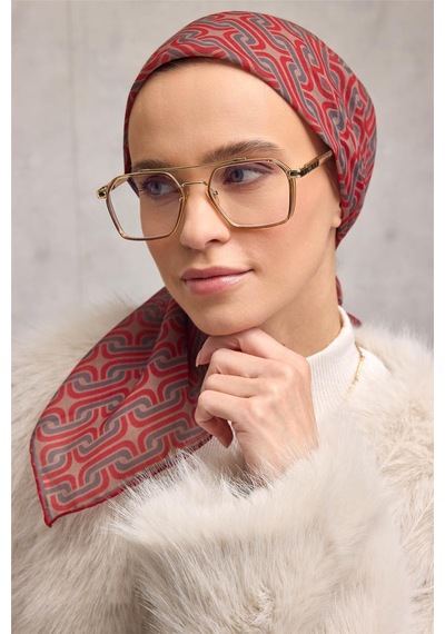 Silk Home Pamuk Polyester Soft Eşarp Geometrik Desen Bej 90x90 Çok Renkli