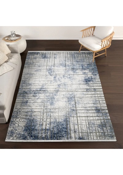 Bespoky Artex Soyut Desenli Modern Salon Halısı Dijital Baskı Mavi