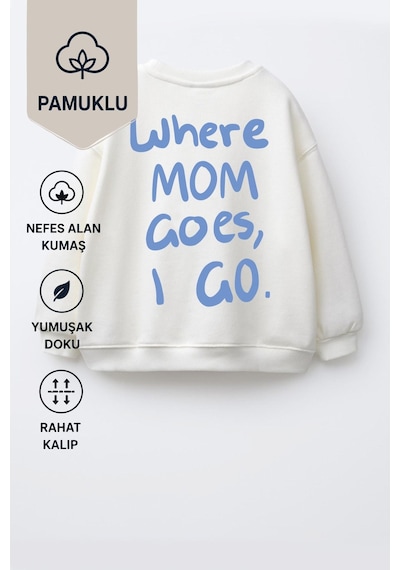 Monila Unisex Çocuk Pamuklu Bisiklet Yaka Sırt Baskılı T-shirt Mavi