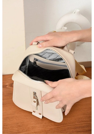 Just Polo Kadın Orta Boy Ayarlanabilir Askılı Şık Lakost Sırt Çantası Shopper Krem
