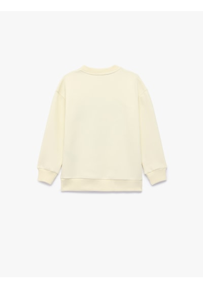 Koton Futbol Baskılı Şardonlu Bisiklet Yaka Uzun Kollu Sweatshirt Ekru 7wkb10391tk