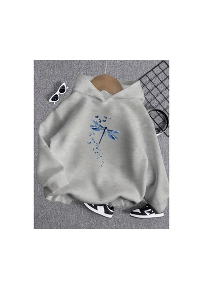 Herkesemoda Yusufcuk Baskı Detaylı İçi Polarlı Kapüşonlu Sweatshirt Gri