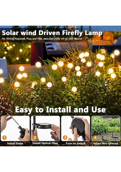 Solar Bahçe Lambaları, 4 Adet 10 Led Ateş Böceği, Solar Lamba,