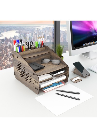 Design Otto Fx Medium Hexa - 6 Renk Evrak Rafı Masaüstü Organizer Ceviz
