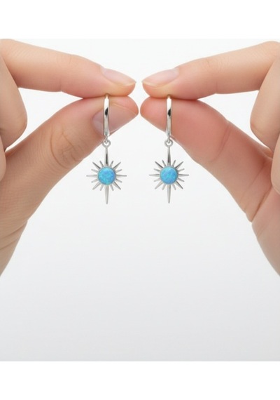 Çekirdekjewelry 925 Ayar Gümüş Rodyum Kaplama Opal Taş Küpe Gri