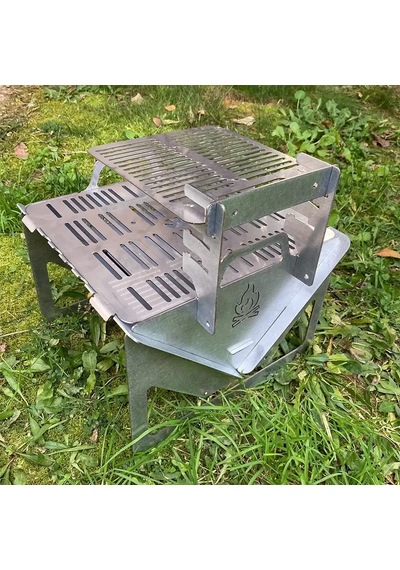 Kamp Ayısı Grillogybox Katlanır Pratik Asansörlü Mangal, 2mm Çelik, Özel Çantalı Gri