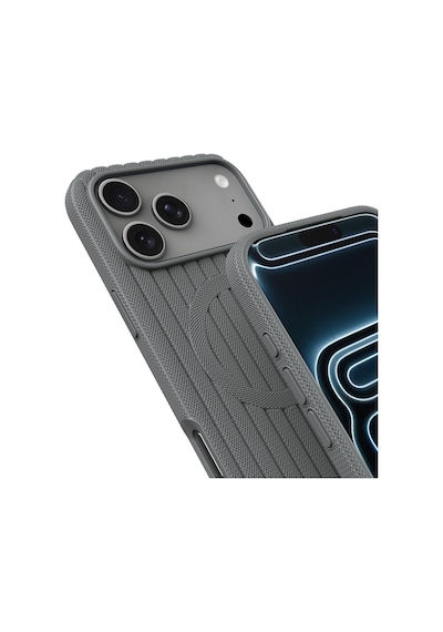 Apple Uyumlu iPhone 17 Pro Max Kılıf Magsafe Şarj Özellikli Çizgi Desenli Kumaş Dokulu Lorin Kapak Gri