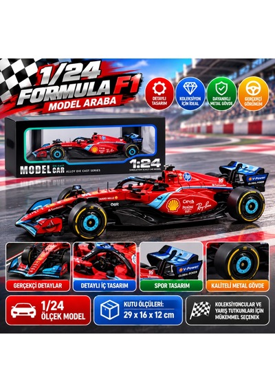 1/24 Formula F1 Kırmızı Model Araba Çok Renkli