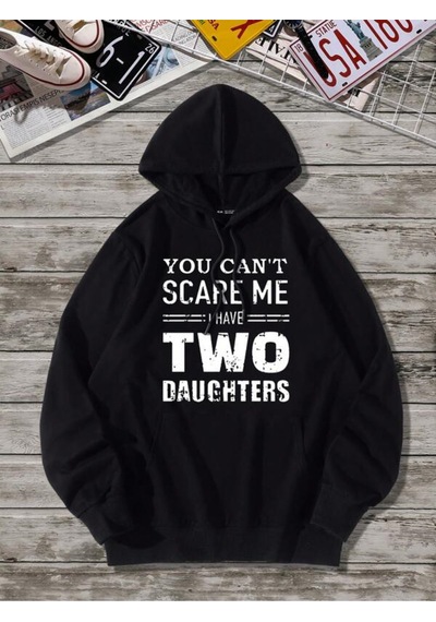 Unisex Oversize Daughters Baskılı Kapüşonlu Sweatshirt Siyah