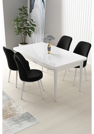Canisa Nil Serisi 70x110 Sabit Mutfak Masası Takımı Beyaz Masa 4 Siyah Sandalye Masa Beyaz Sandalye Siyah Canisa Nil Serisi 70x110 Sabit Mutfak Masası Takımı Beyaz Masa 4 Siyah Sandalye Masa Beyaz Sandalye Siyah