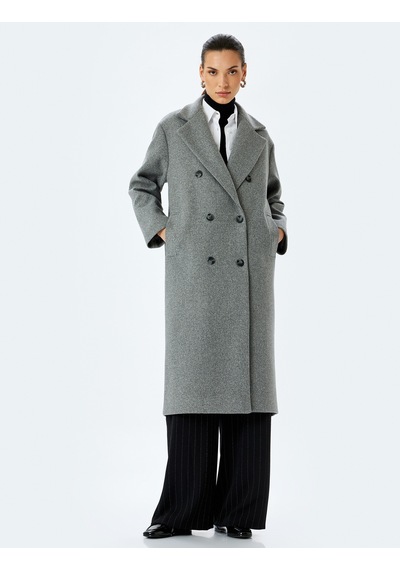 Koton Cepli Uzun Kruvaze Oversize Kaşe Kaban Gri 5wak00388ew Gri