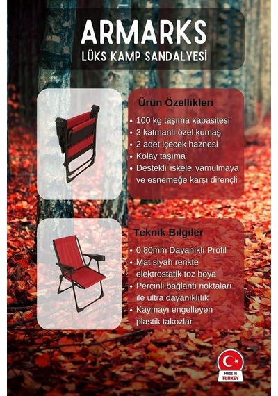 2 Adet Kamp Sandalyesi, Katlanır Kamp Sandalyesi, Bardaklıklı Kamp Sandalyesi,plaj Piknik Sandalyesi Kırmızı