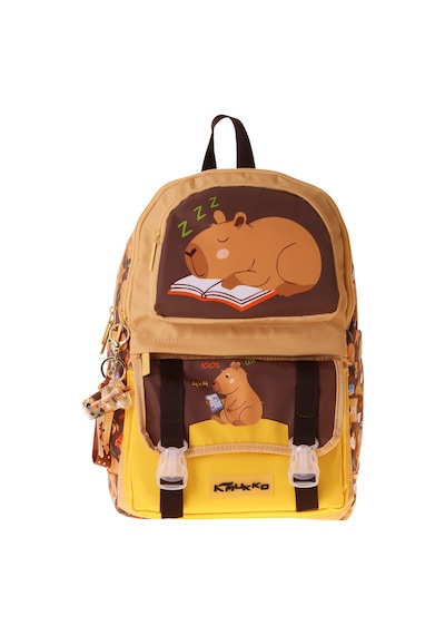 Kaukko Kids Dört Bölmeli Erkek Çocuk Clever Baskılı Kahverengi Okul Sırt Çantası - L5384