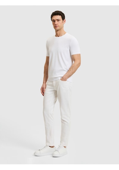 Beyaz Slim Fit Bisiklet Yaka Triko T-shirt