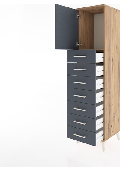 Hyperion Dolap Tek Raflı 7 Çekmeceli Tek Kapaklı 44x44x182 Çam-antrasit Atlas Çam