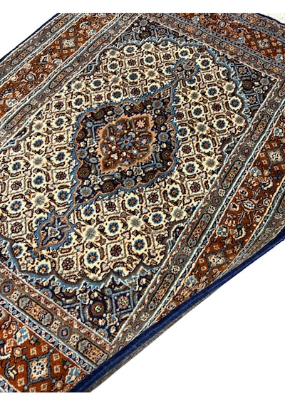 El Dokuma Sıfır İran Halısı 100x150 Lacivert Beyaz %100 Yün Halı Beyaz - Lacivert
