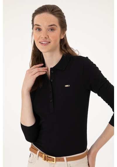 U.S. Polo Assn. Kadın Siyah Basic Polo Yaka Sweatshırt 50313593-VR046