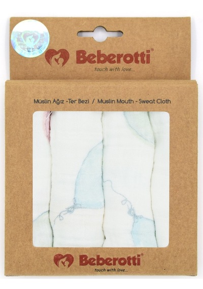 Beberotti 4'lü Müslin Bebek Ağız Bezi 25x25 Cm 102 Ekru-mint