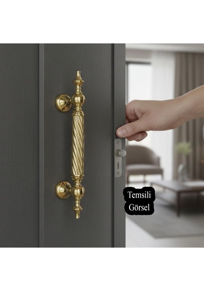 Tr Burgulu Titanyum Gold 25 Cm Çelik Kapı Tutma Kolu Sürgülü Dış Çekme Kulpu Kulbu Tutamağı Kol 1 Adet