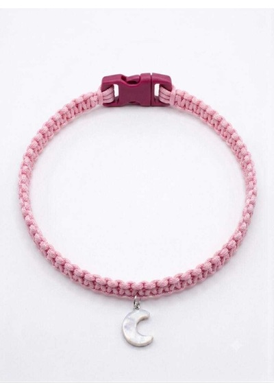 Pembe El Örgüsü Makrome Kedi Tasması 27 Cm - Ay Figürlü Charm Şık Kedi Boyun Tasması