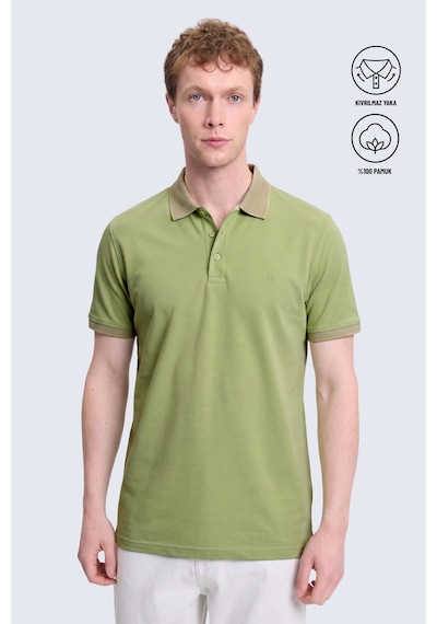 Hatemoğlu Yeşil Regular Fit Polo Yaka 100% Pamuklu Tişört Yeşil - Mavi
