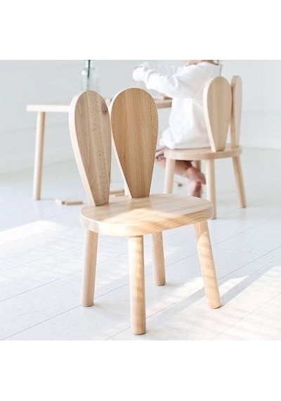 Montessori Çocuk Masası 1 Masa & 2 Bunny Sandalye Kahverengi