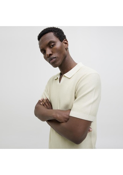 Jack & Jones Erkek Regular Fit Split Yaka Triko Tisört - Heaston - 12294733 Whitecap Gray