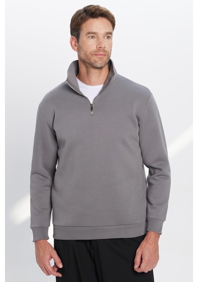Tudors Unisex Relax Fit Rahat Kesim Pamuklu İçi Polarlı Yarım Fermuarlı Gri Dik Yaka Sweatshirt-31445 Gri Tudors Unisex Relax Fit Rahat Kesim Pamuklu İçi Polarlı Yarım Fermuarlı Gri Dik Yaka Sweatshirt-31445 Gri