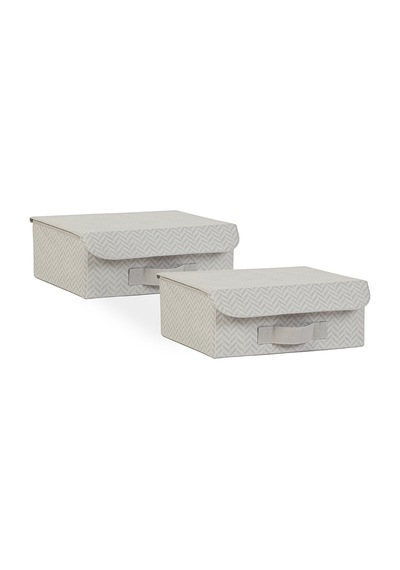 Ocean Home Textile 2'li Gri Balıksırtı Kapaklı Kutu Set 30 x 23 x 11 cm