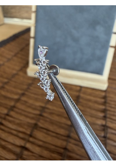 %100 316 L Cerrahi Çelik Pırlanta Modeli Zarif Labret Piercing Altın