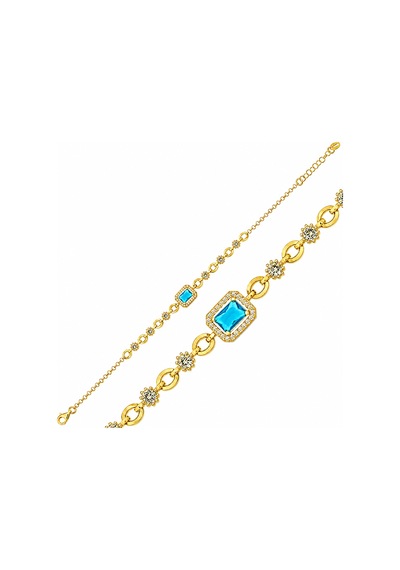 Gümüş Gold Mavi Baget Taşlı Kadın Bileklik Çok Renkli