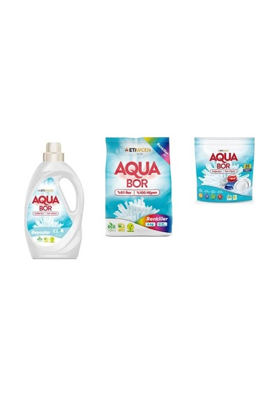 Aquabor Doğal Mineralli Sıvı Beyaz + 4 Kg Renkliler + Tablet 3 Lü Set