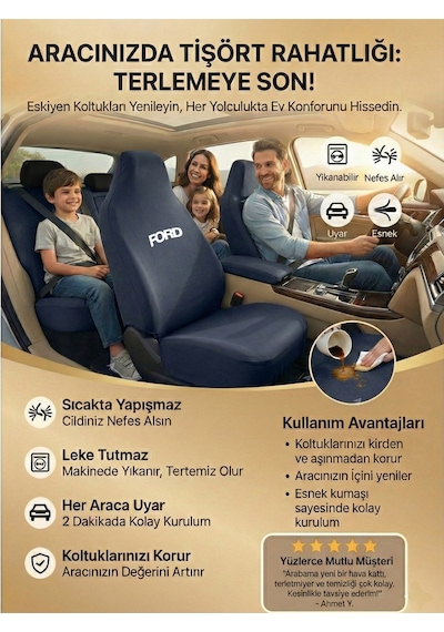 Ford Tourneo İle Uyumlu Servis Tipi Koltuk Kılıfı Penye Dokuma Lacivert