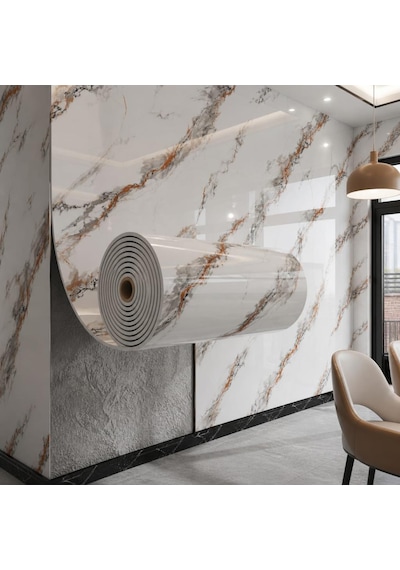 60cm X 3 Metre Tek Parça Yapışkanlı Rulo Oxis Naturel Kayrak Desen Duvar Paneli Kağıdı Tx-107 Krem
