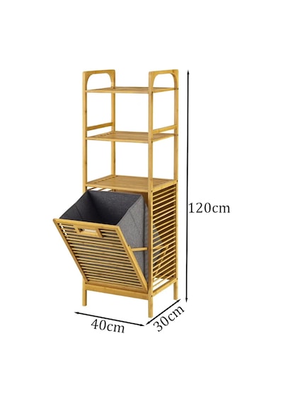 Porsima 120 Cm Doğal Bambu Banyo Düzenleyici Raf - Katlanabilir Kirli Sepetli Çok Amaçlı Banyo Dolabı Ahşap