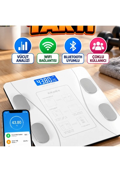 Dijital Elektronik Tartı Vücut Analizli Wifi Akıllı Yağ Ölçer Bluetooth Baskül