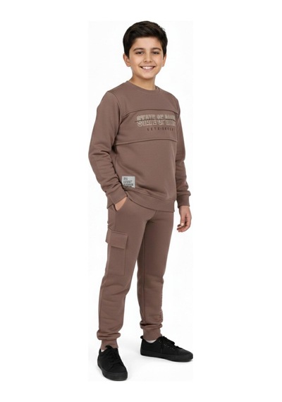 Baglan Erkek Çocuk Önü Baskılı Sweatshirt Ve Eşofman Alt Takım Bgl-st05248 Vizon