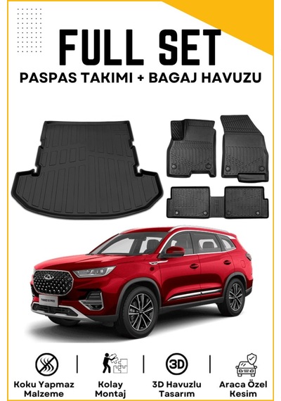 Chery Tiggo 8 Pro 5 Koltuk 2022 Model Birebir Uyumlu Bagaj Havuzu+paspas Seti
