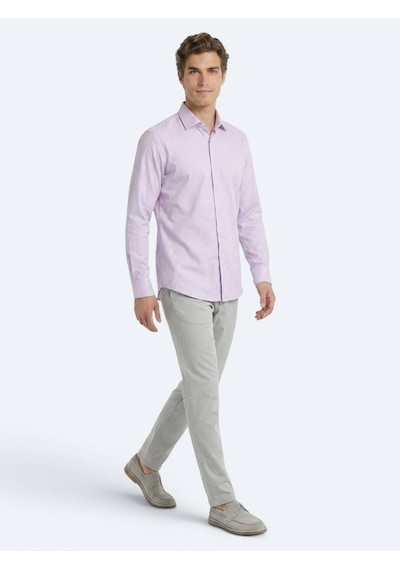 Kip Açık Pembe Regular Fit Uzun Dokuma Casual Pamuk Karışımlı Gömlek