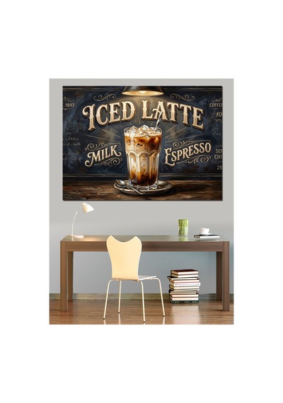 Iced Latte Soğuk Kahve Keyfi Yağlı Boya Dokulu Kanvas Tablo Canvas Tablosu