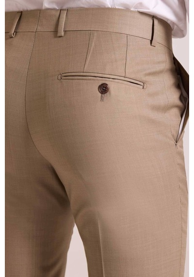 Ysf Erkek Bej Slim Fit Sivri Yaka Yelekli Takım Elbise Bej