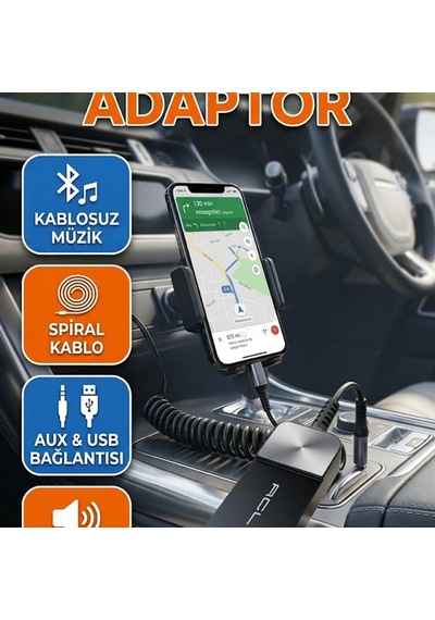 Bluetooth Aux Ses Adaptörü Usb Bağlantılı Spiral Kablolu Kablosuz Müzik Aktarıcı