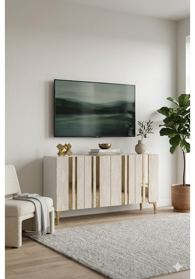 Ka1230btg Mia Konsol Ve Tv Sehpası Beyaz-traverten-gold 120cm