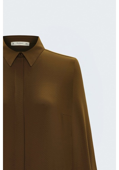 Sateen Desenli Klasik Gömlek - Kahve-137903