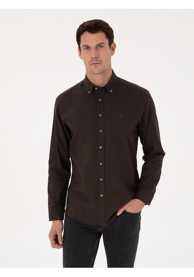 Cacharel Koyu Kahverengi Slim Fit %100 Pamuk Yakası Düğmeli Flanel Gömlek Cacharel Koyu Kahverengi Slim Fit %100 Pamuk Yakası Düğmeli Flanel Gömlek