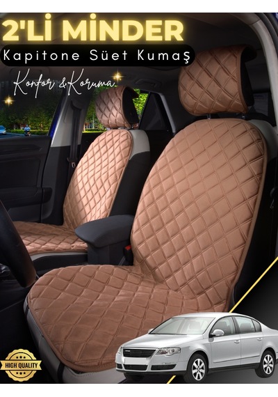 Volkswagen Passat B6 Uyumlu 2'li Süet Oto Koltuk Minderi Terletmez Universal Su Geçirmez A1 Kahverengi
