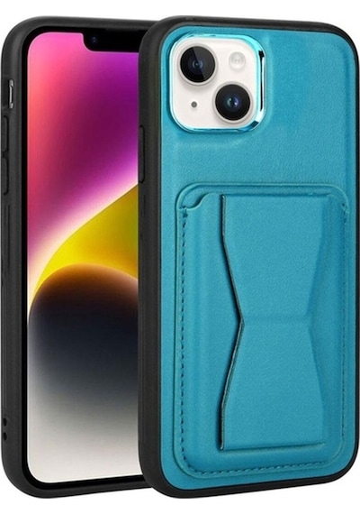 Apple Uyumlu iPhone 14 Plus Kılıf Kartlıklı Standlı Pu Deri Zore Memo Kapak Mavi